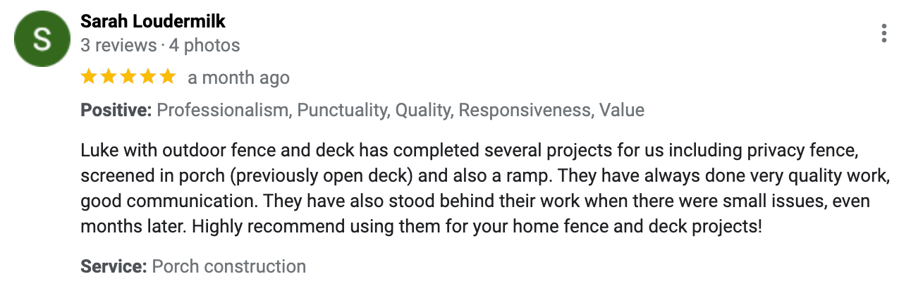 Customer review photo — Outdoor Fence & Deck