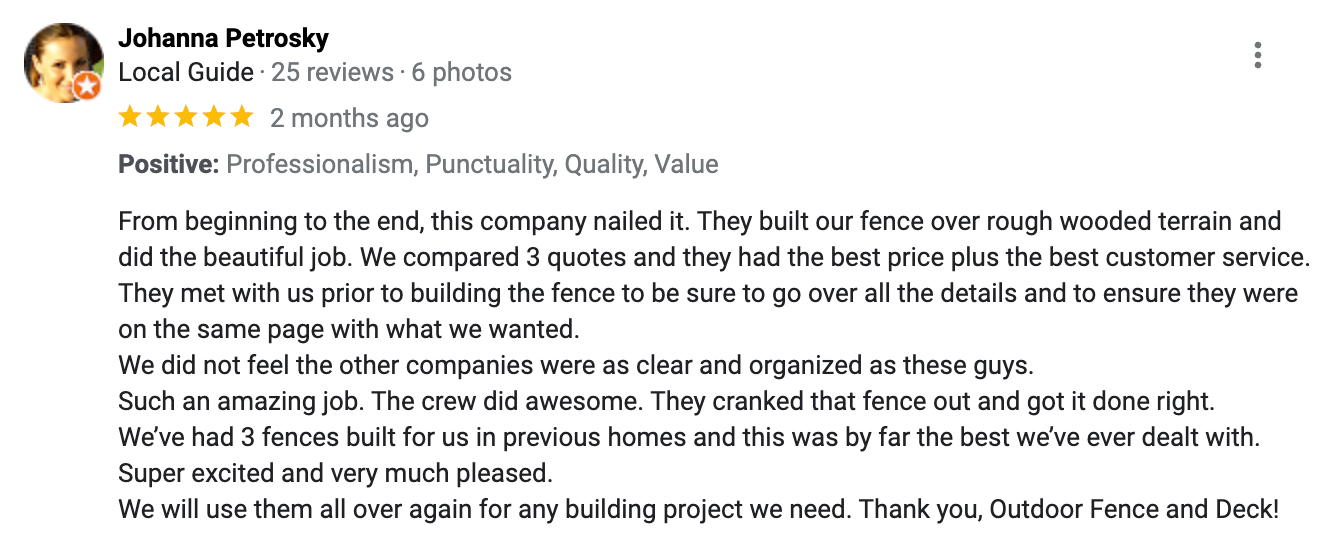 Customer review photo — Outdoor Fence & Deck