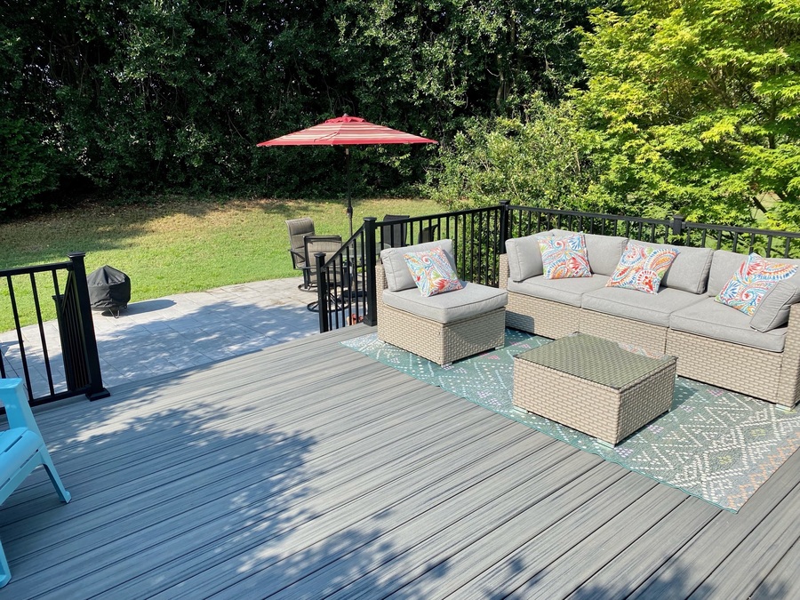 trex composite backyard deck construction